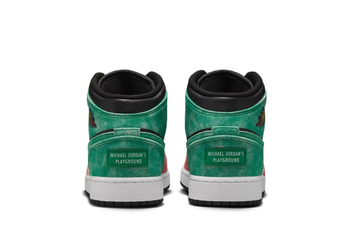 Big Kid's Jordan 1 Mid SE "MJ's Playground" Blk/Grn-Dune Rd (FQ1292 003) - 6.5