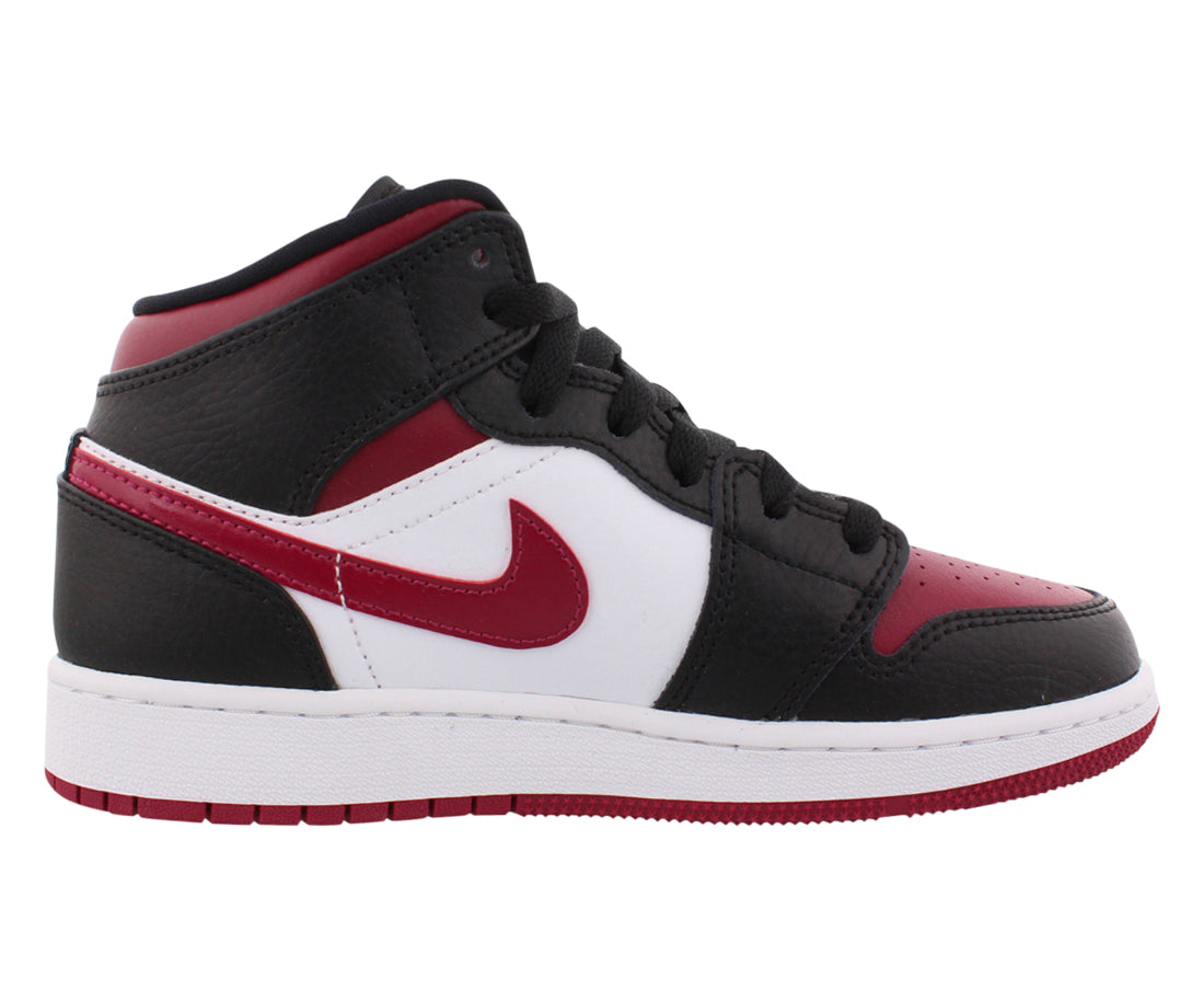 Jordan Air 1 Mid Gs Boys Shoes Size 5.5, Color: Black/Noble Red/White