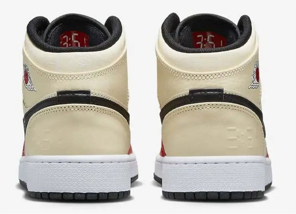 Big Kid's Air Jordan 1 Mid Muslin/Chili Red-Black-White - 4.5