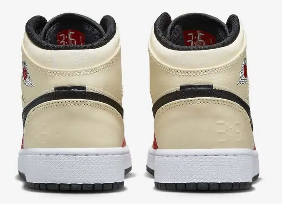 Big Kid's Air Jordan 1 Mid Muslin/Chili Red-Black-White - 4.5
