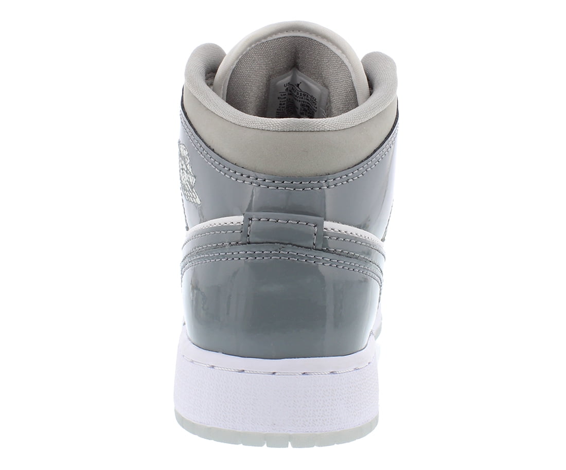 Nike Air Jordan 1 Mid SE Leather GS Boys Shoes Size 6.5, Color: White/Cool Grey/Medium Grey