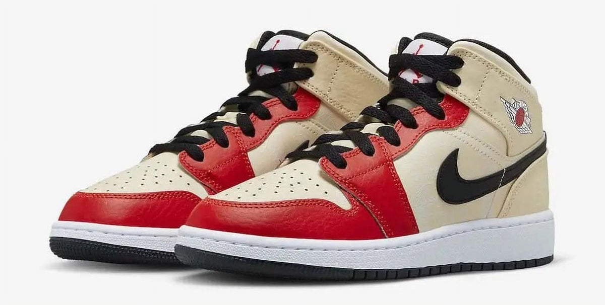 Big Kid's Air Jordan 1 Mid Muslin/Chili Red-Black-White - 4.5
