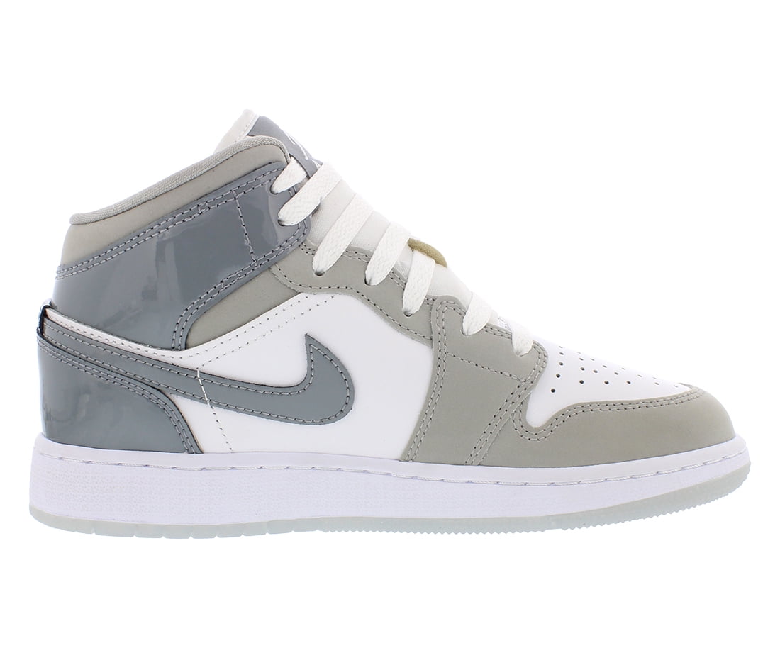 Nike Air Jordan 1 Mid SE Leather GS Boys Shoes Size 6.5, Color: White/Cool Grey/Medium Grey