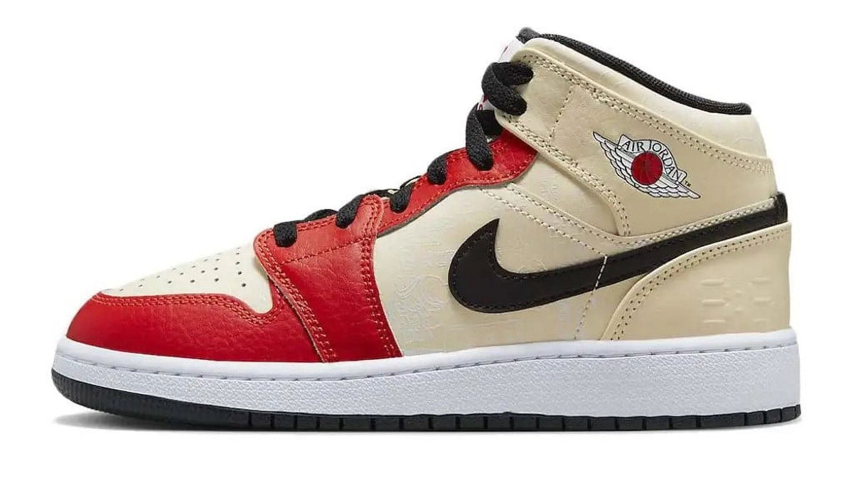Big Kid's Air Jordan 1 Mid Muslin/Chili Red-Black-White - 4.5