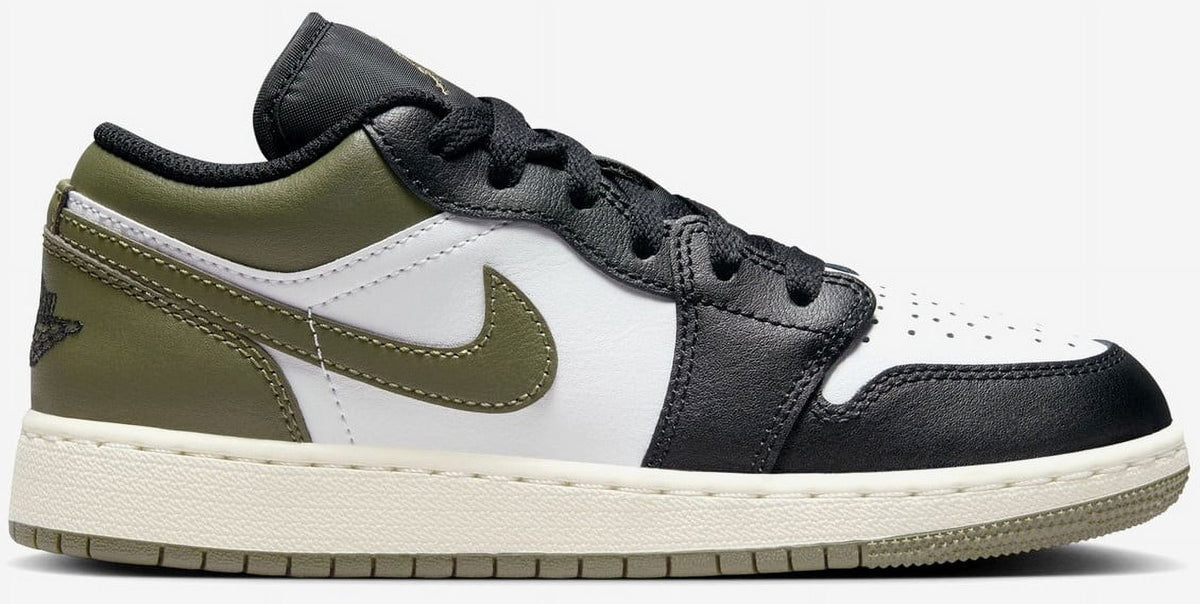 Big Kid's Jordan 1 Low Black/White-Medium Olive (553560 092) - 6