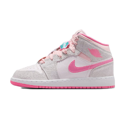 Big Kid's Jordan 1 Mid SE "Spring Flowers" Vt Gr/Pk Glw-Sail (II0592 001) - 5.5