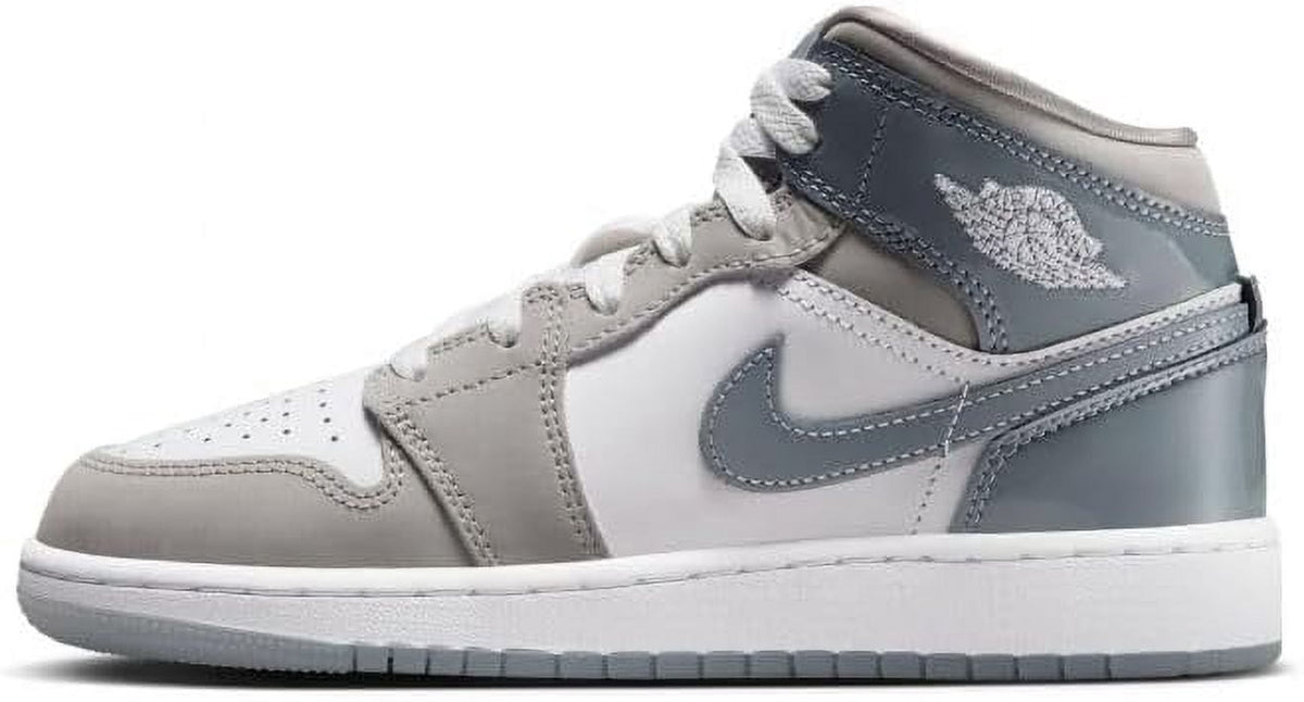 Nike Air Jordan 1 Mid SE Leather GS Boys Shoes Size 6.5, Color: White/Cool Grey/Medium Grey