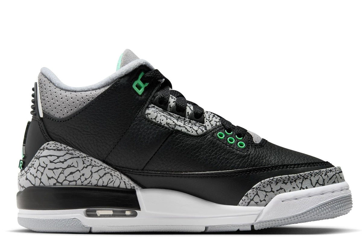 Big Kid's Jordan 3 Retro Black/Green Glow-Wolf Grey (DM0967 031) - 6