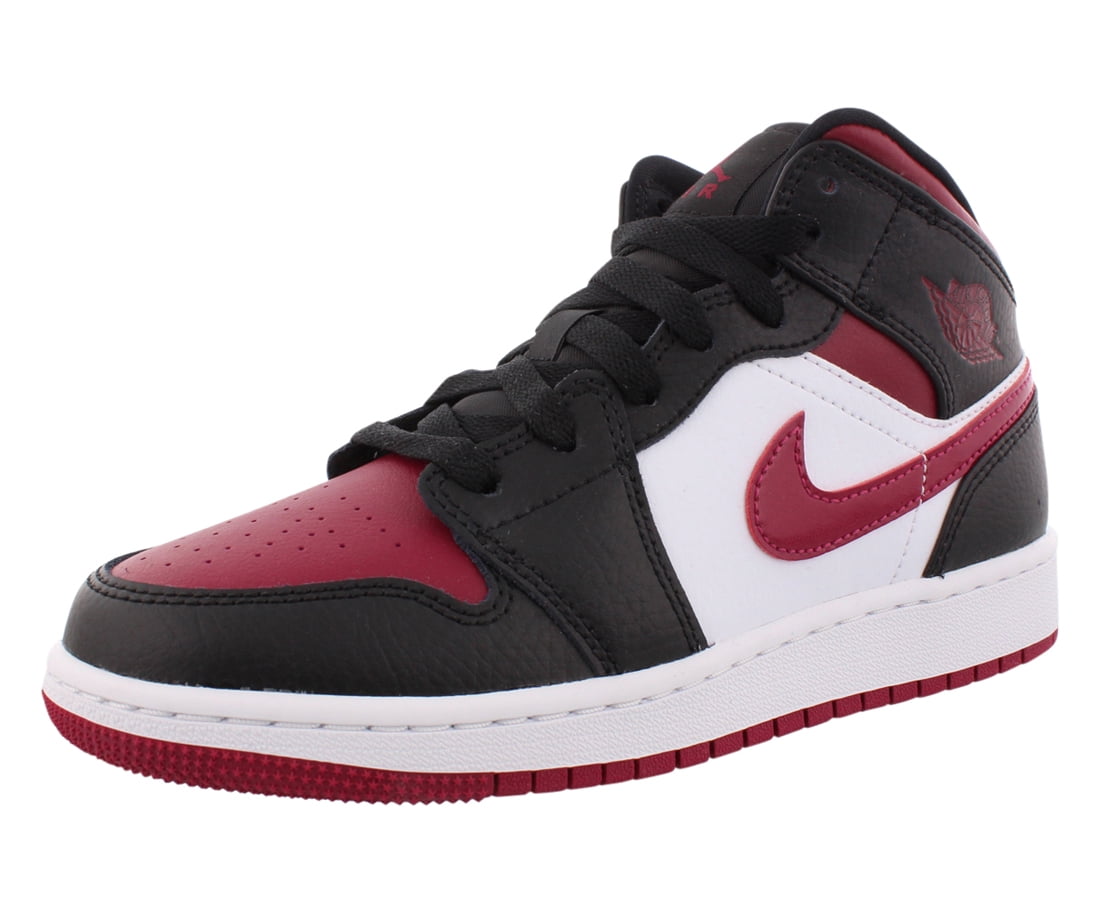 Jordan Air 1 Mid Gs Boys Shoes Size 5.5, Color: Black/Noble Red/White