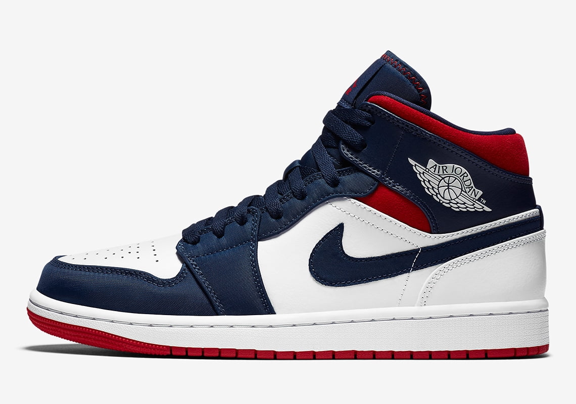 Men's Jordan 1 Mid SE "USA" White/Varsity Red-Midnight Navy (852542 104) - 7.5