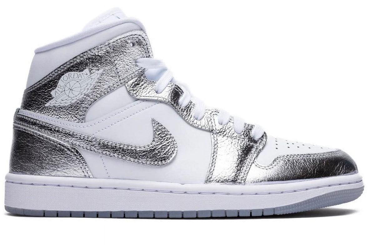 Women's Air Jordan 1 Mid SE White/Metallic Silver (FN5031 100) - 6
