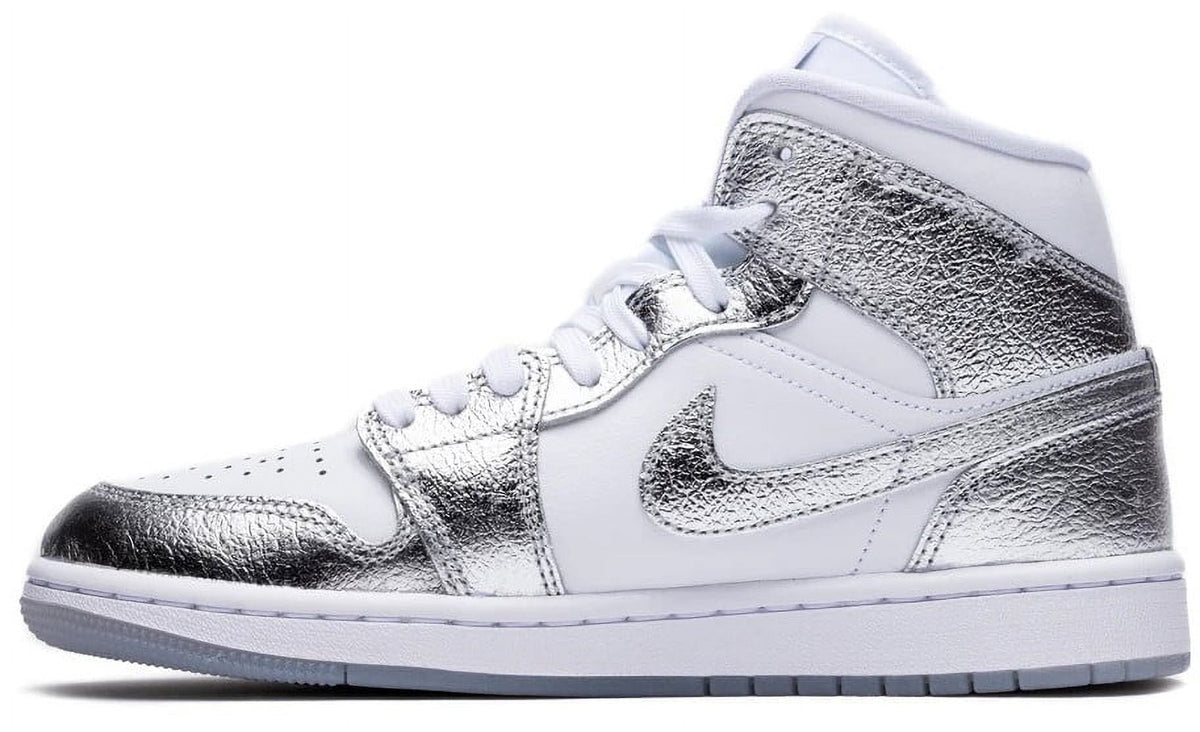 Women's Air Jordan 1 Mid SE White/Metallic Silver (FN5031 100) - 6